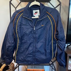 Vintage Nike Dark Blue Windbreaker with Yellow/Orange Trim